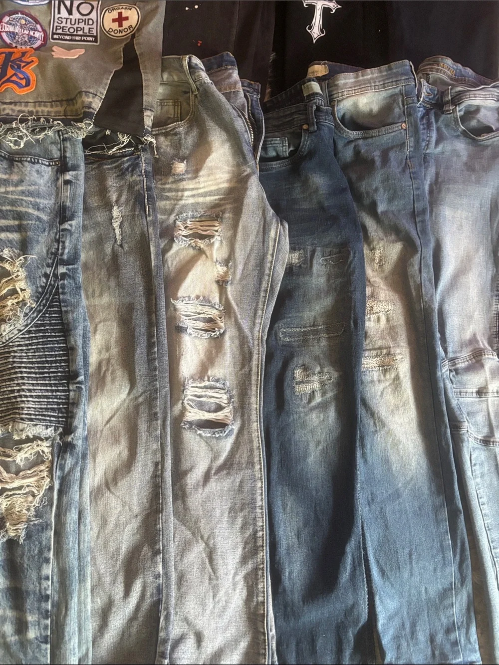 Assorted Distressed Blue Denim Jeans - Multiple Washes